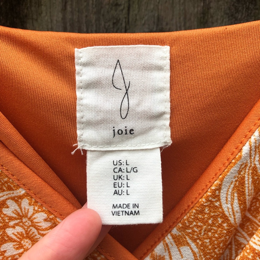 Joie Orange Floral Ruched Crossover Midi Dress Size L Sleeveless Stretch - Picture 5 of 11